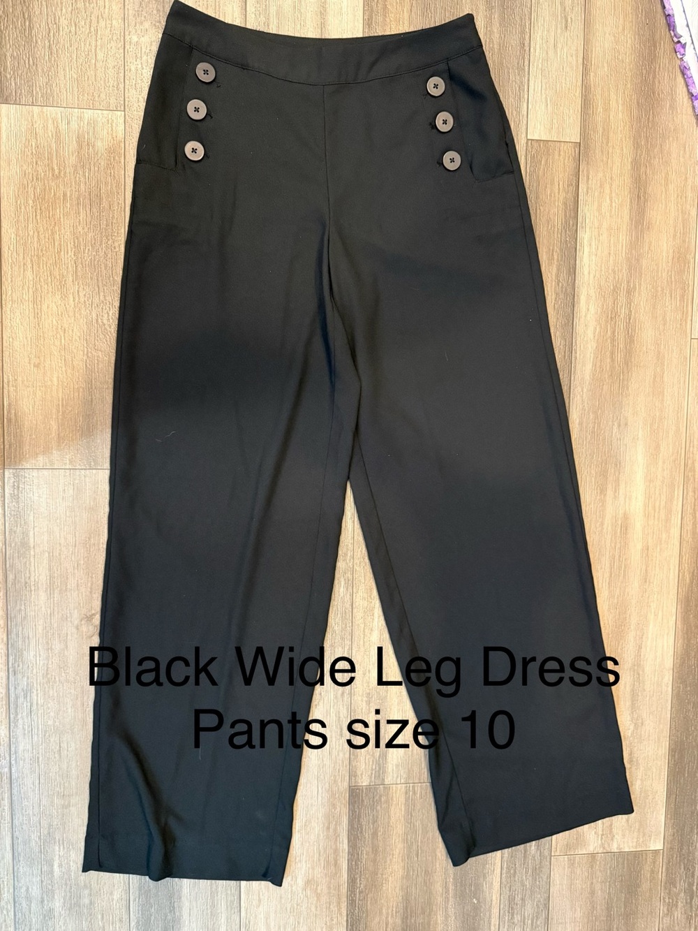 Black Wide Leg Dress Pants with Button Detail